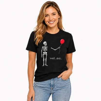 Funny Skeleton Balloon Dark Humor Shirt - Halloween Graphic Cotton Blend Tee