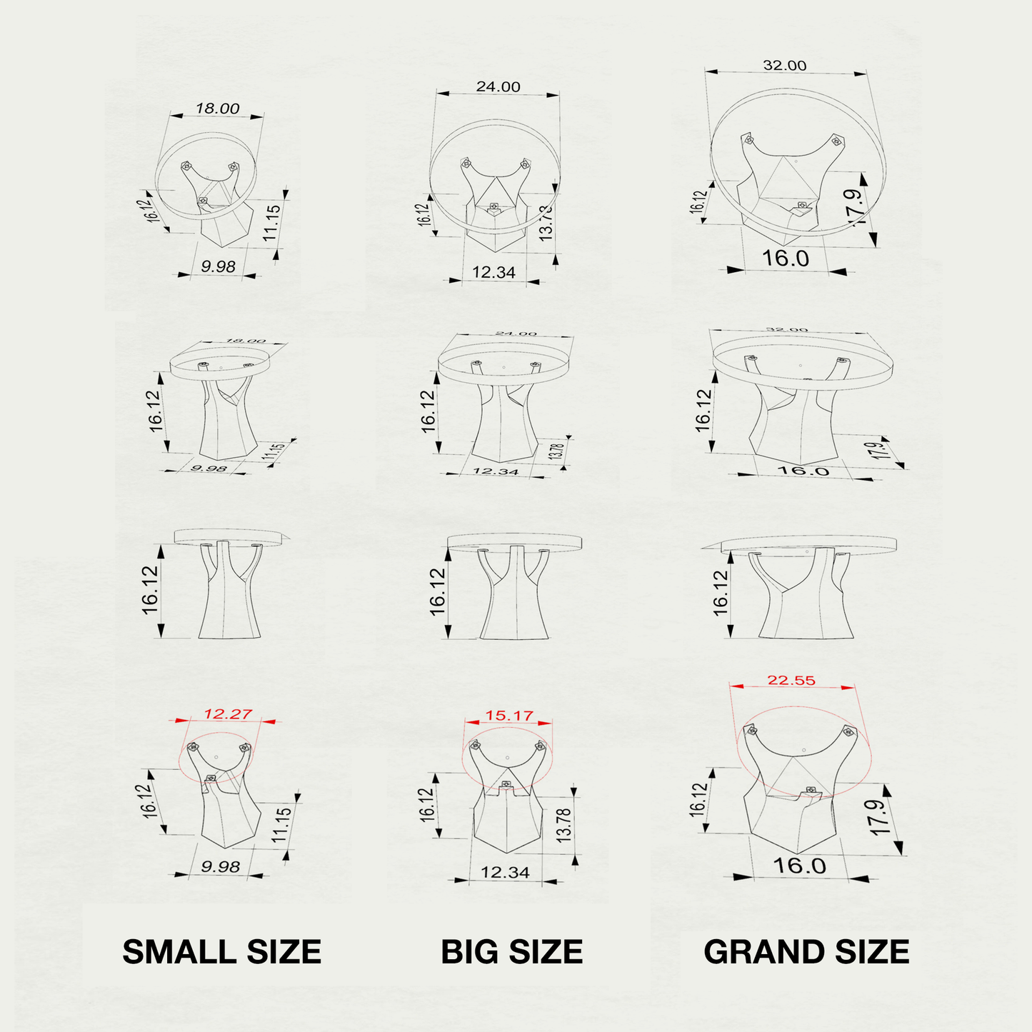 Coffee Table Base 106B Namu 16" H Mid-Century Style for DIY Projects