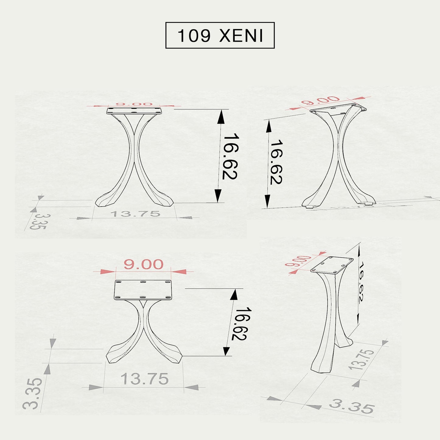 Bench Legs 109 Xeni 16.6" H Mid-Century Modern Style DIY