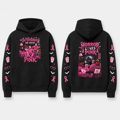 In October We Wear Pink Spooky Ribbon Hoodie - Breast Cancer Support Pullover