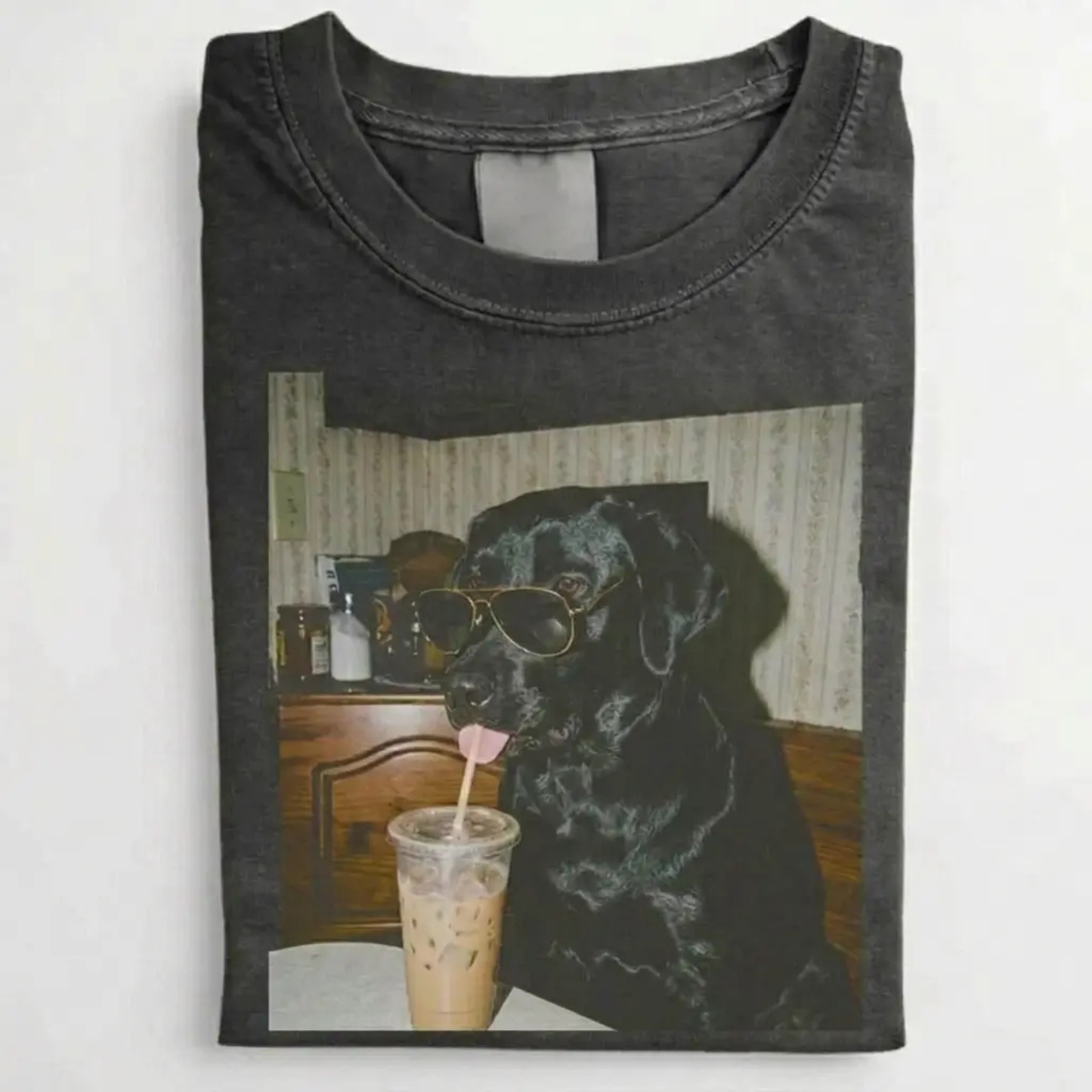 Dog Iced Coffee Tee – Vintage 90s Funny Edgy Dog Meme Shirt