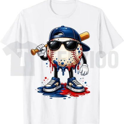 Baseball Drip Patriotic Ice Cream US Flag Youth Boys Summer Graphic T-Shirt