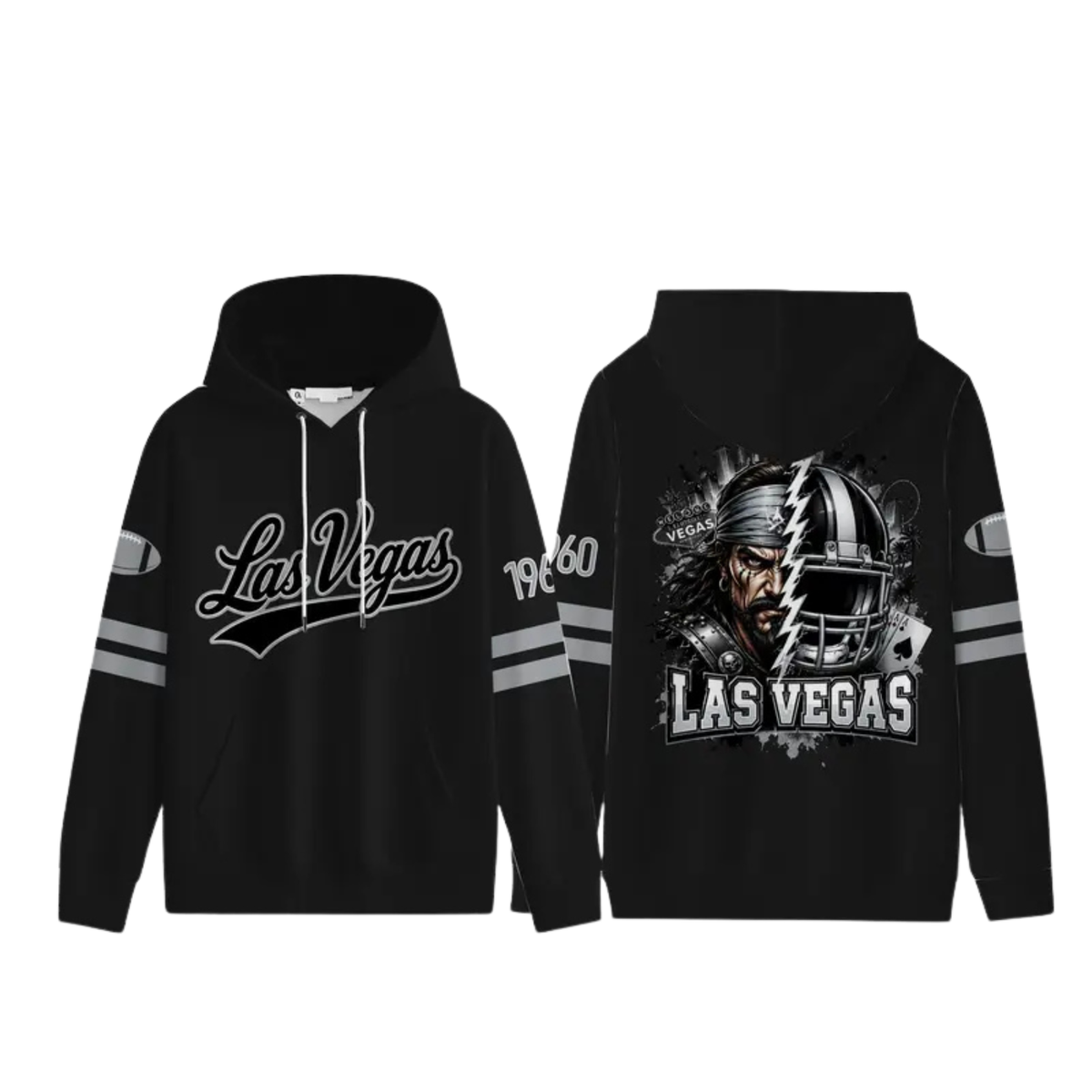 Unisex Football City Graphic Hoodie - Black Pullover Back Helmet Art