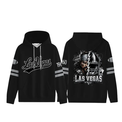 Unisex Football City Graphic Hoodie - Black Pullover Back Helmet Art