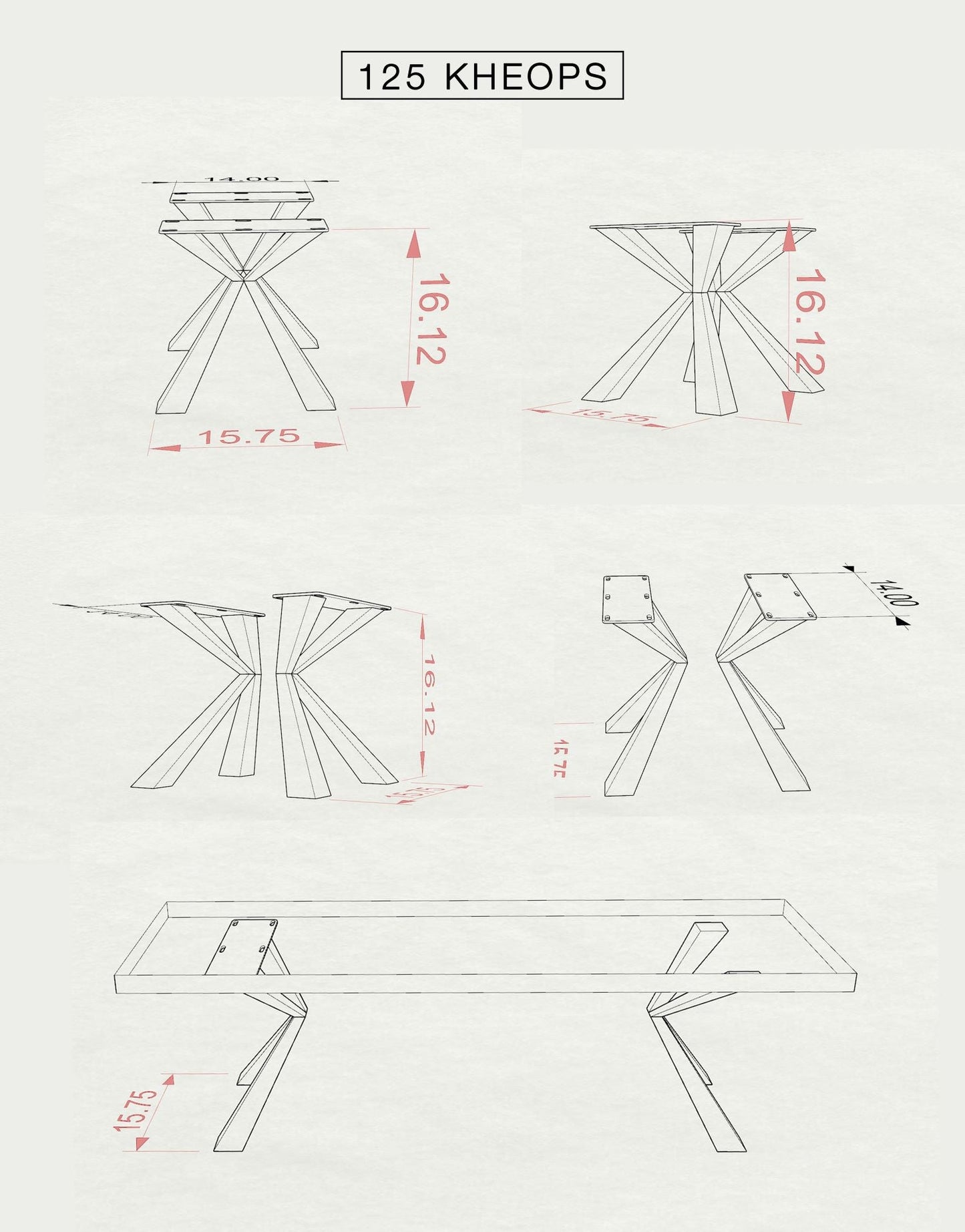 Coffee Table Legs 125 Kheops 16.1" H Modern Metal Furniture