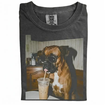Dog Iced Coffee Tee – Vintage 90s Funny Edgy Dog Meme Shirt