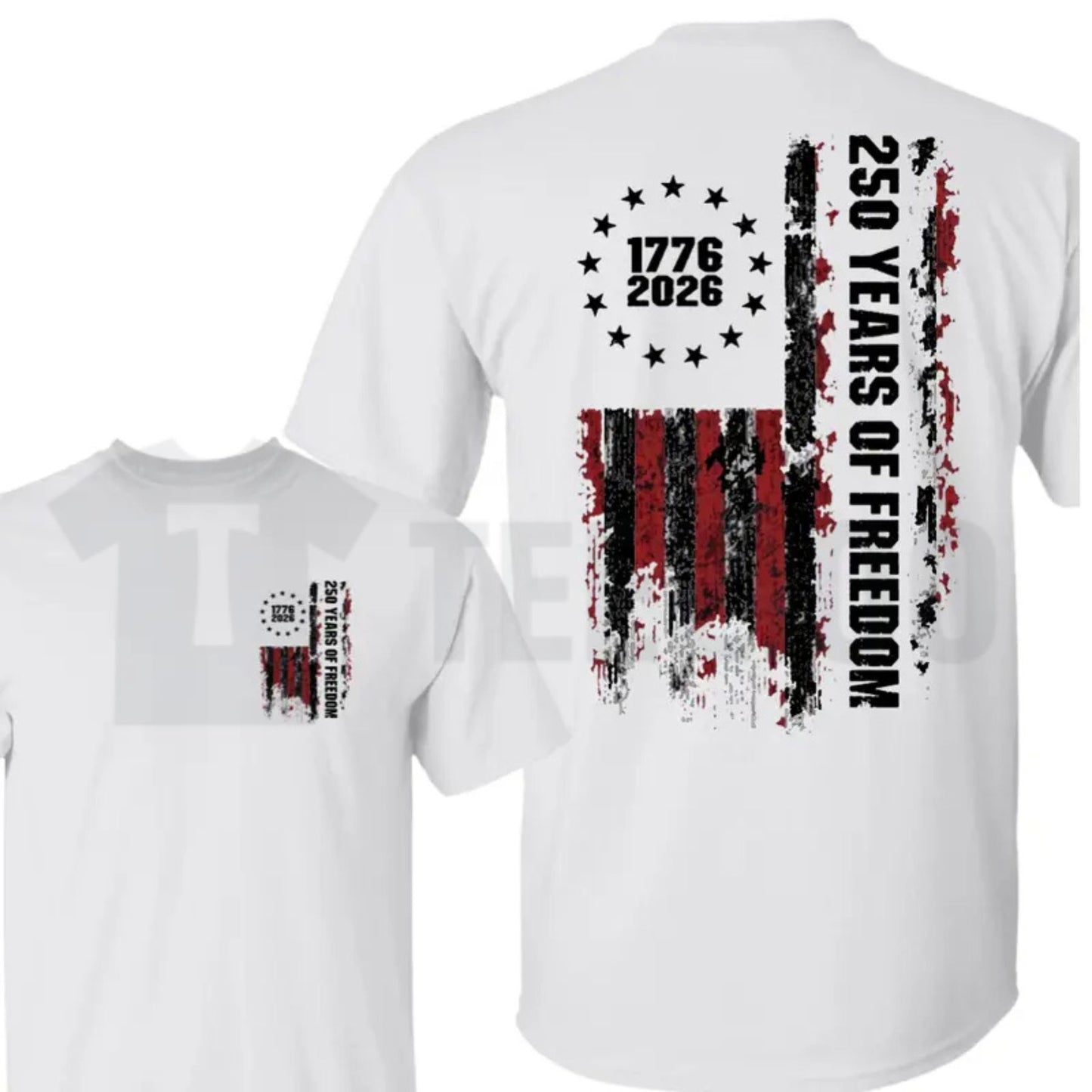 Double-Sided USA 250th Anniversary T-Shirt – Vintage 1776-2026 Patriotic Flag Tee, Semiquincentennial Milestone Graphic Shirt
