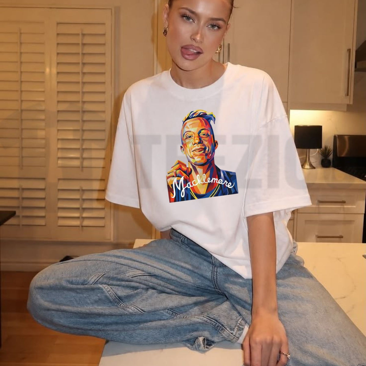 Color Geometric Portrait Top – Macklemore Black Graphic Apparel