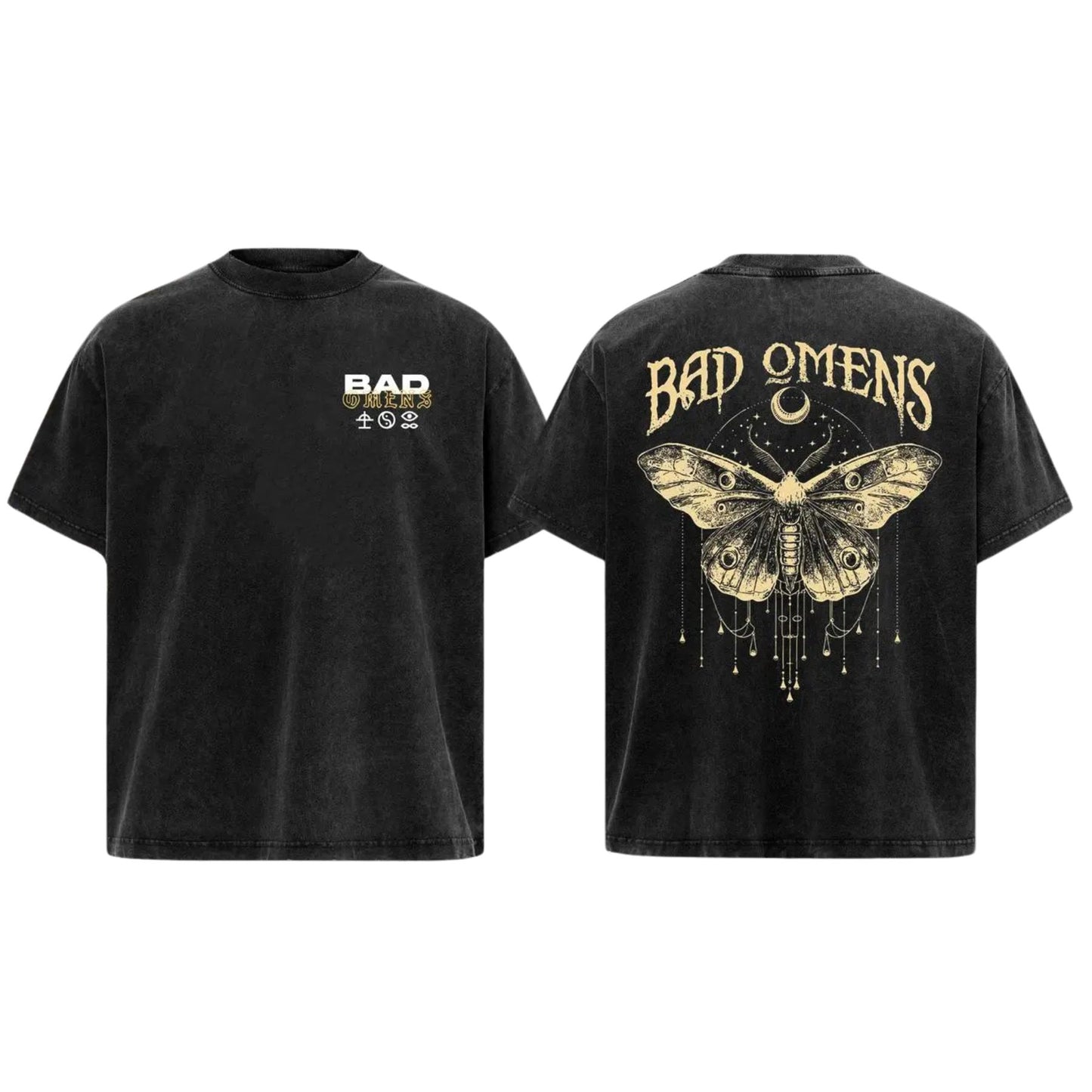 Bad Omens Moth Vintage Washed T-Shirt – Double-Sided Graphic Metalcore Tee, Lightweight Retro Cotton Band Merch
