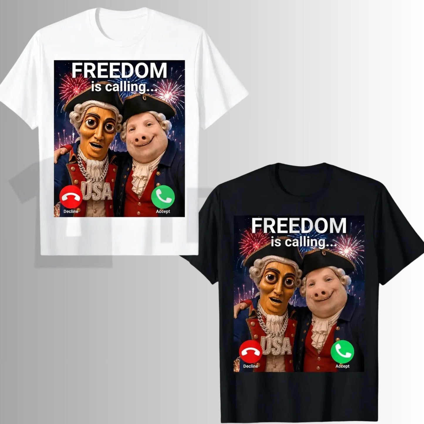 John Pork Freedom Is Calling 4th of July Tung Tung Tung Sahur Meme Graphic T-Shirt