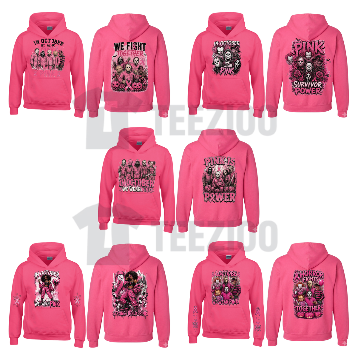 Heliconia Horror October Hoodie - In October We Wear Pink Halloween Pullover Hoodie