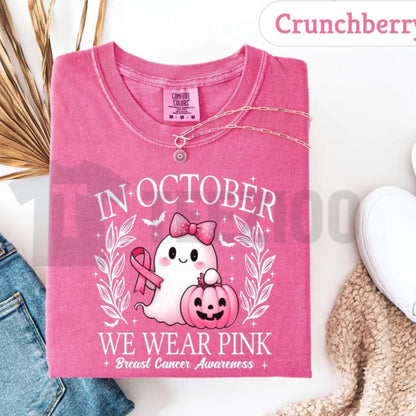 Spooky Pink Ribbon Ghost Graphic Shirt – Halloween Breast Cancer Awareness Month Apparel