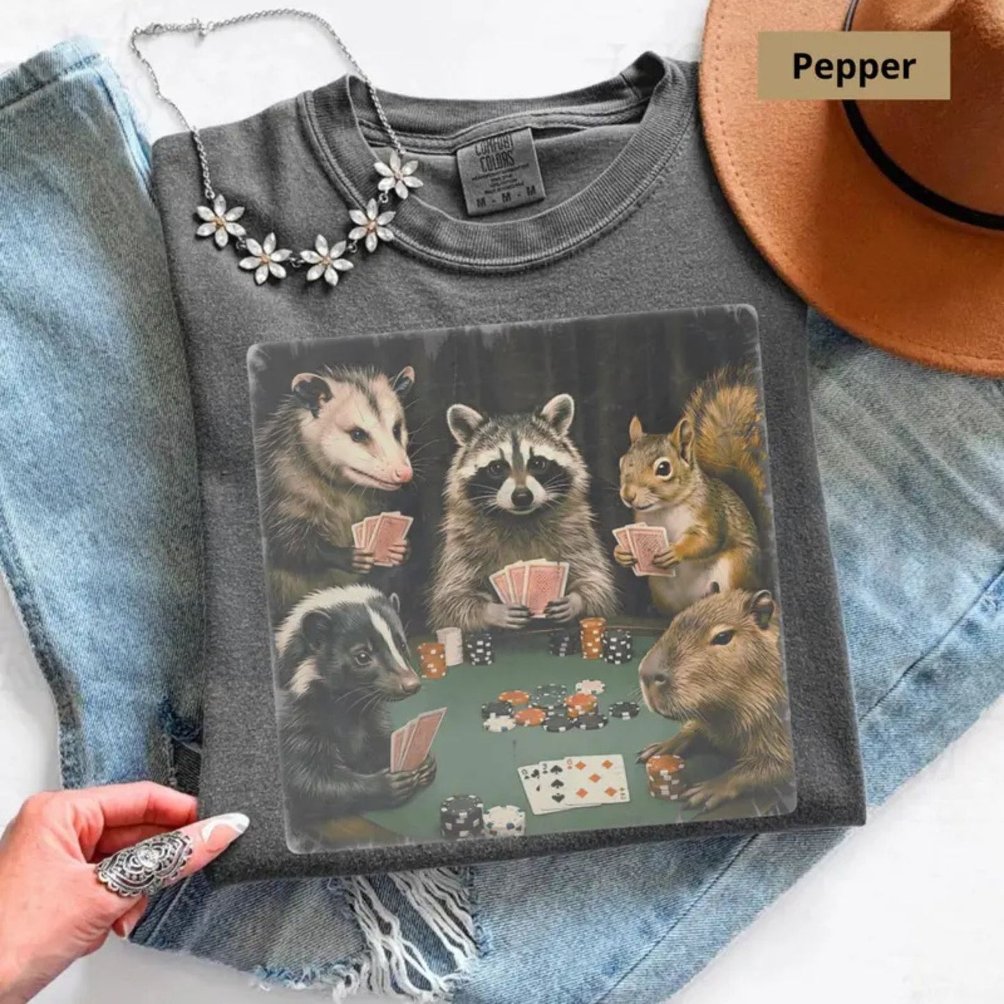 Comfort Colors Animals Playing Poker Premium Vintage Graphic T-Shirt
