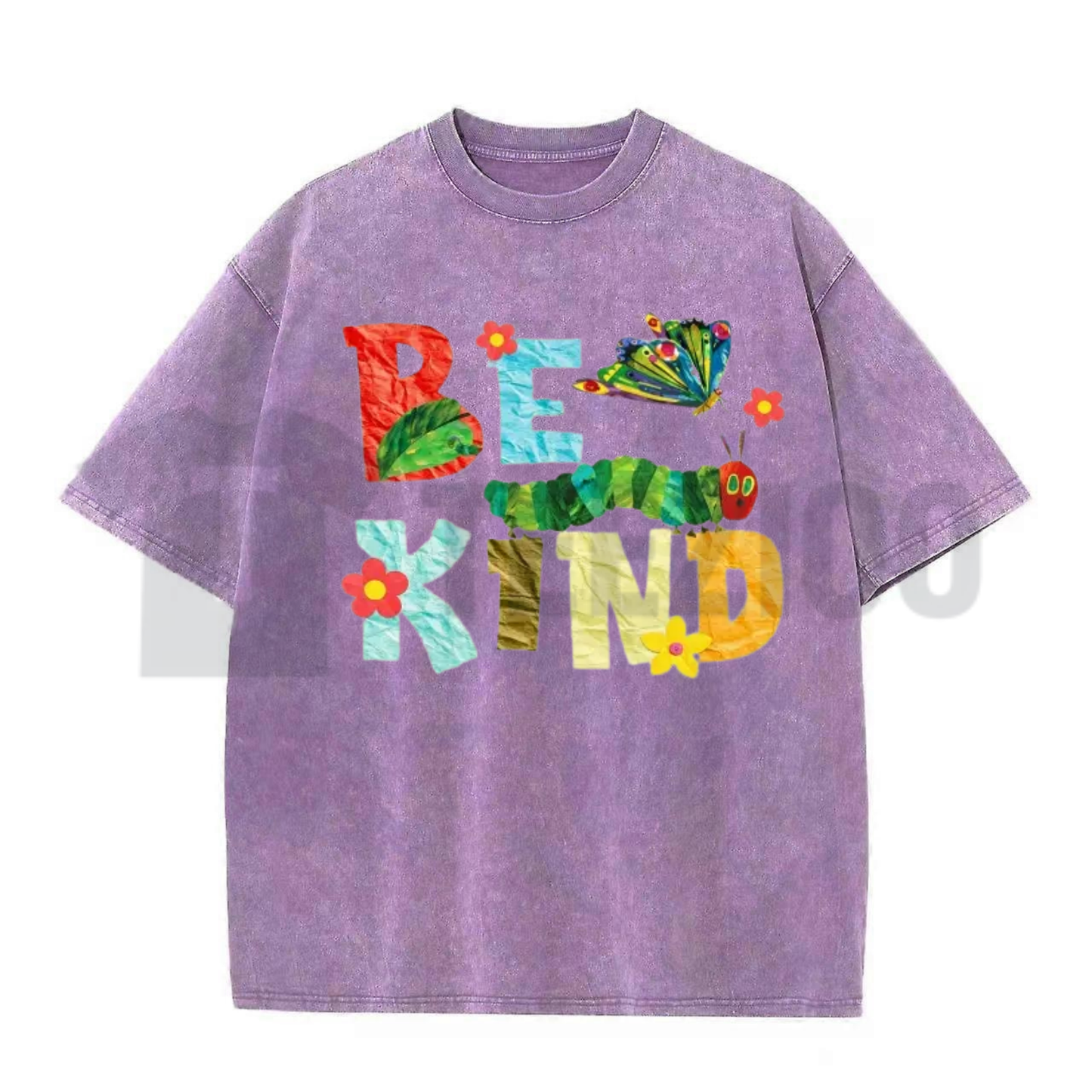 "Be Kind" Crumpled Color Paper Collage Shirt - Autumn Washed Tee