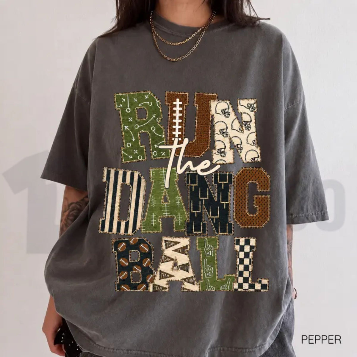 Patchwork Run The Dang Ball Shirt – Leopard Football Mom Retro Game Day Tee