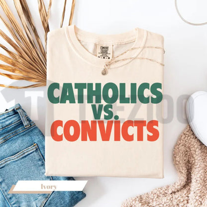 Catholics Vs Convicts Shirt 1988 – Vintage Football Rivalry Graphic Tee