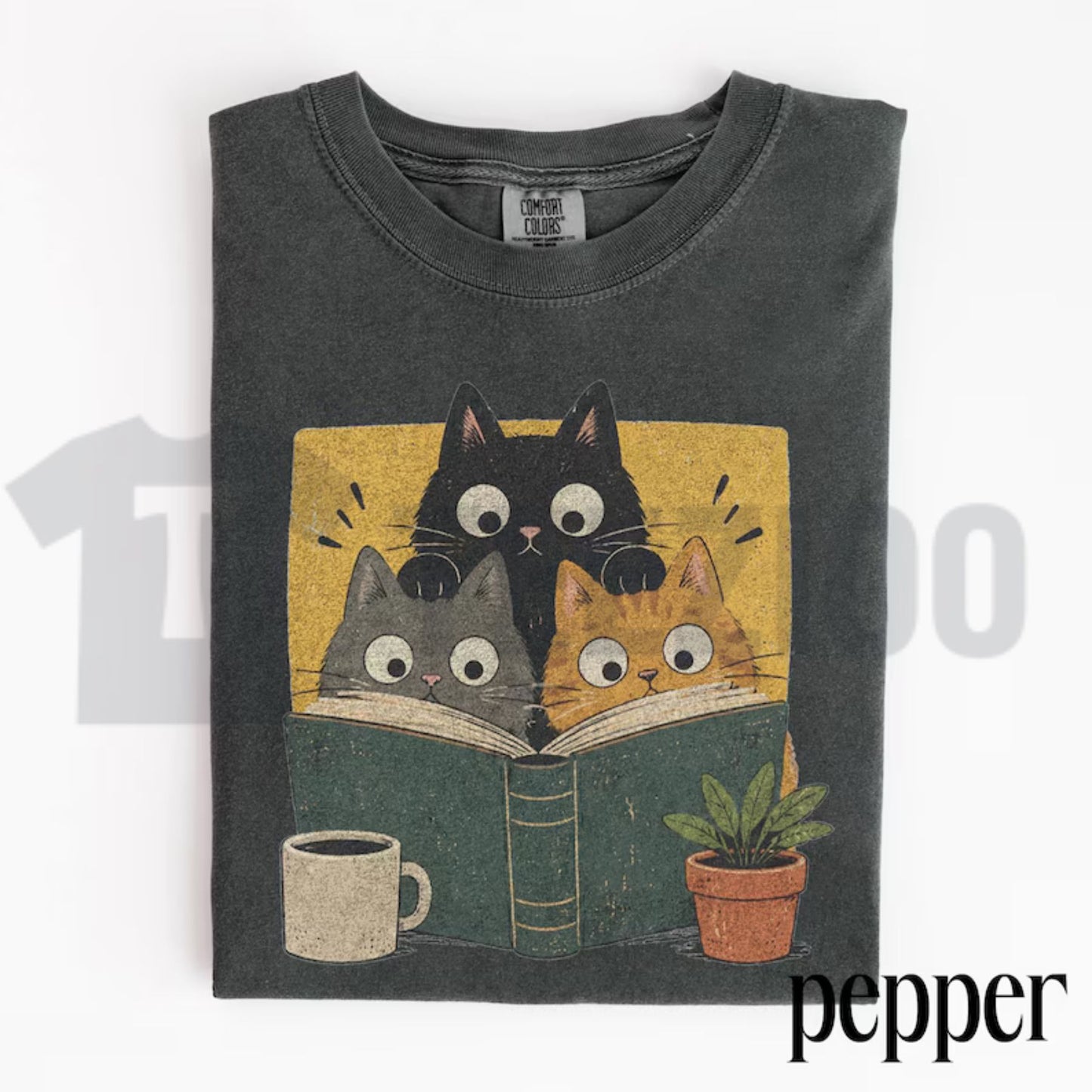 Retro Curious Reading Cats Comfort Colors Shirt – Book Lover Graphic Tee