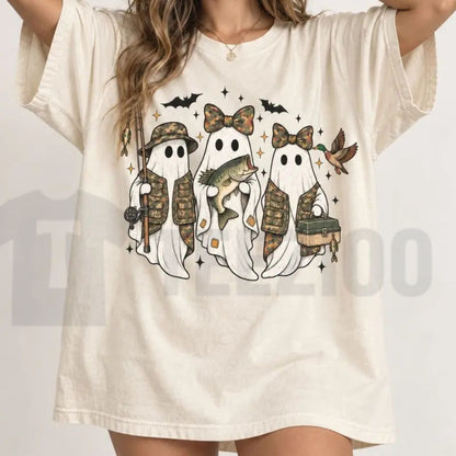 Camo Ghost Fishing Season Retro Halloween Comfort Colors Shirt