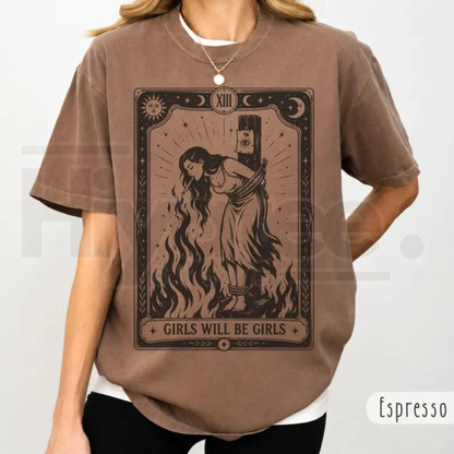 Girls Will Be Girls Witch Comfort Colors Shirt – Feminist Halloween Graphic Tee