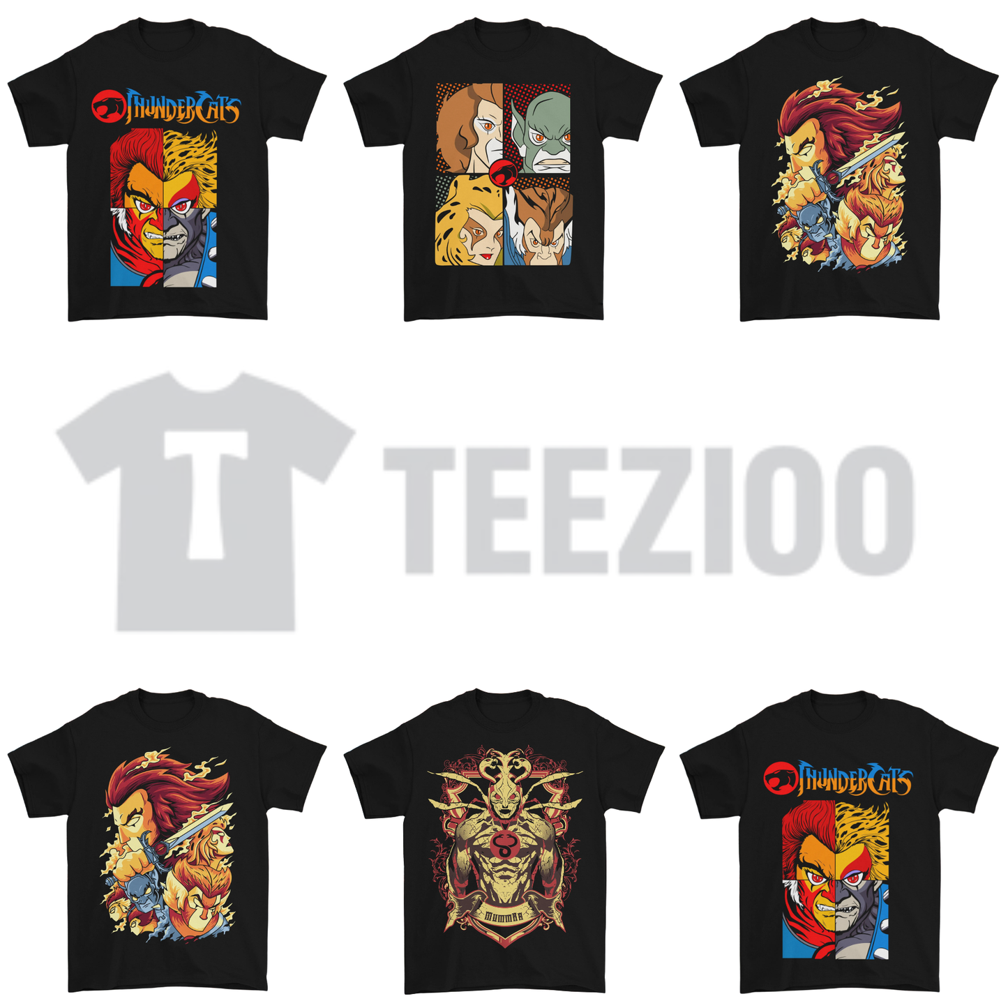 Vintage 80s Cartoon Thundercats Graphic Tee - Retro Character Grid Print Shirt