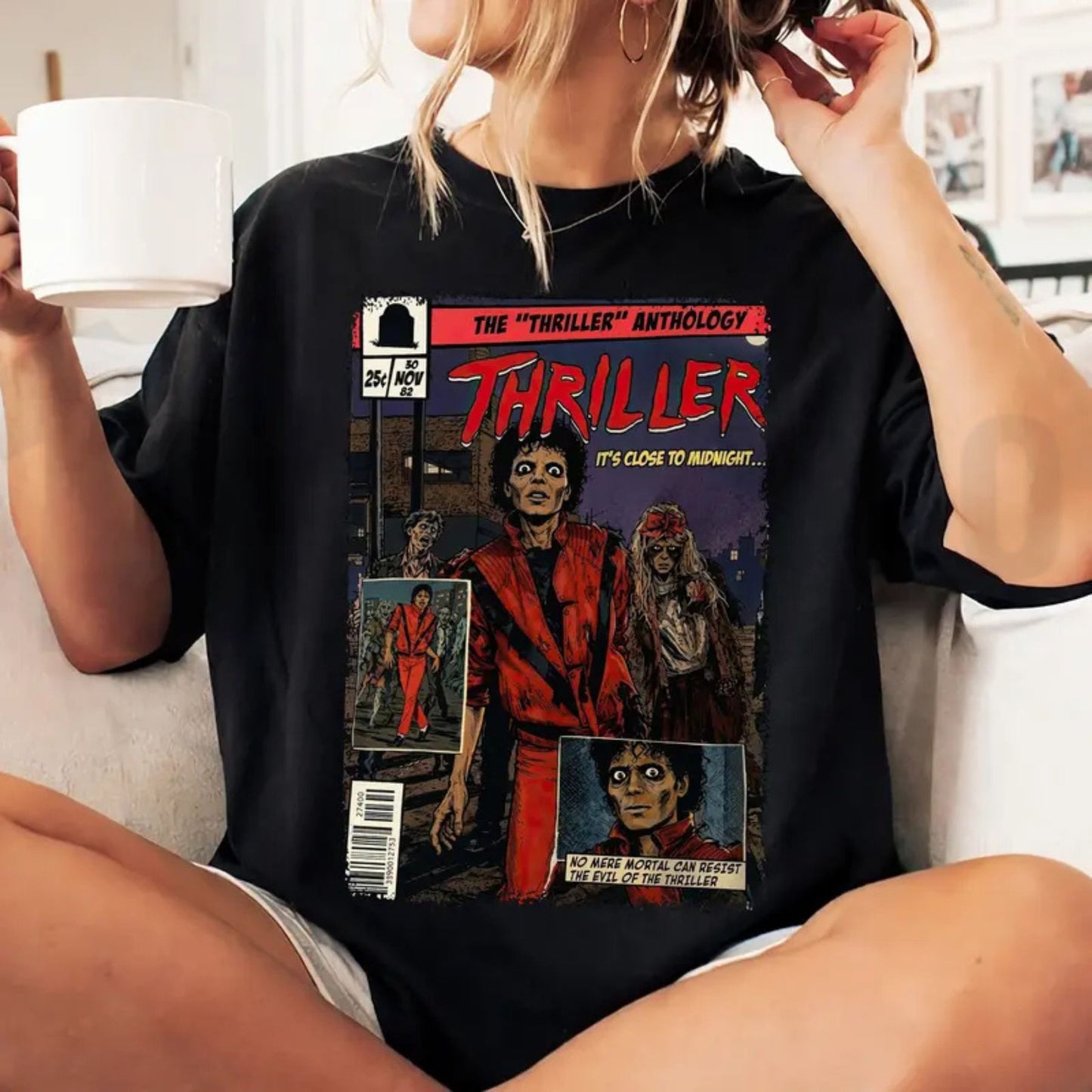 Vintage MJ Comic Graphic T-Shirt – Retro King of Pop Thriller Art Tee, 80s Pop Culture Music Fan Merchandise