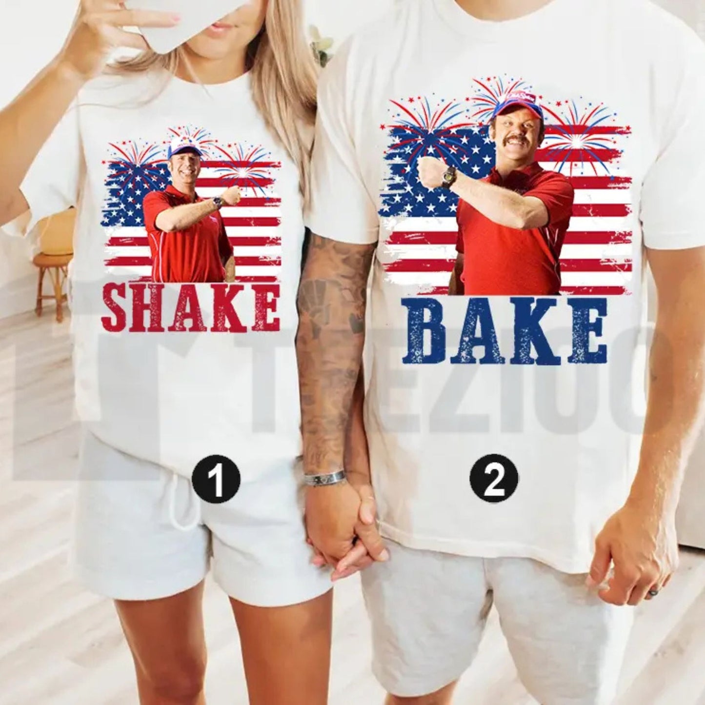 Shake and Bake 4th of July Funny Couples Patriotic Graphic T-Shirt
