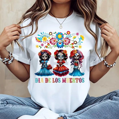 Day Of The Dead Sugar Skull Girl Top – Vibrant Floral Dia De Los Muertos Graphic Apparel