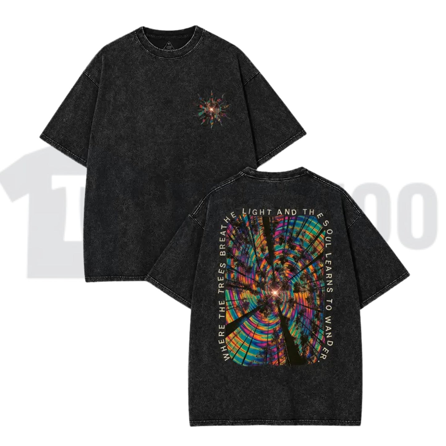 Trippy Forest Acid Wash T-Shirt – Psychedelic Y2K Oversized Graphic Tee