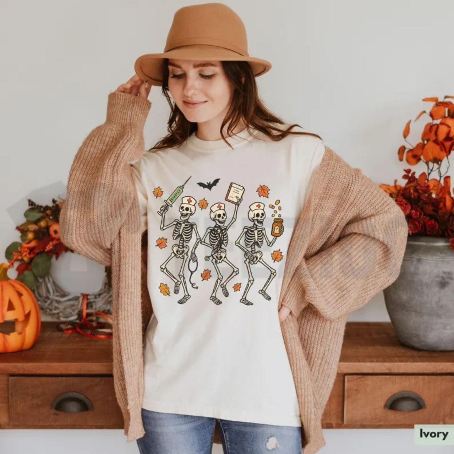 Spooky Season Nurse Skeleton Comfort Colors Shirt – Halloween RN Fall Tee