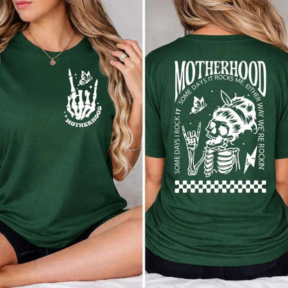 "Motherhood: Sometimes I Rock It" T-Shirt – Funny Relatable Mom Graphic Tee, Premium 100% Cotton Motherhood Life Top, Made in USA