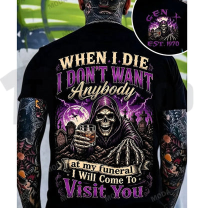 Vintage Funeral Humor Top – Chaosmoda Gen X Custom Year Skull Graphic Apparel
