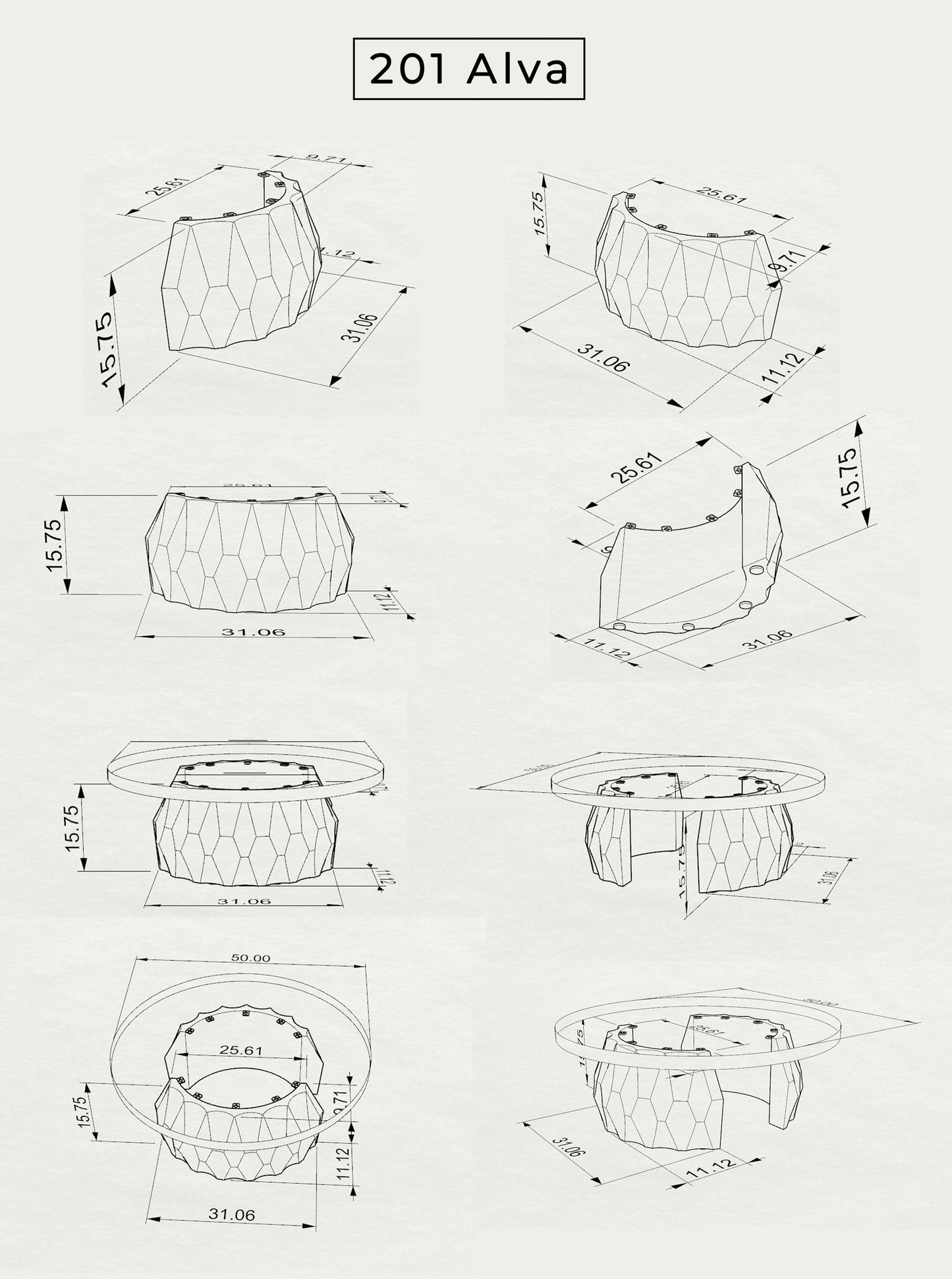 Coffee Table Base 201 Alva 15.8" H Contemporary Style Furniture