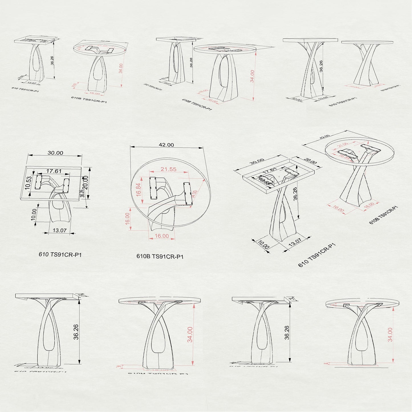 Counter & Bar Table Base 616 Tulipe 40" H Industrial Furniture