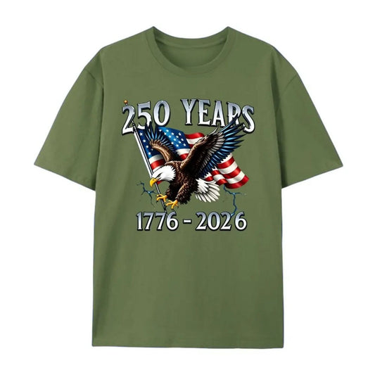"250 Years of Liberty" T-Shirt – 1776–2026 Eagle & USA Flag Patriotic Graphic Tee, Unisex Cotton Shirt. - Teezioo