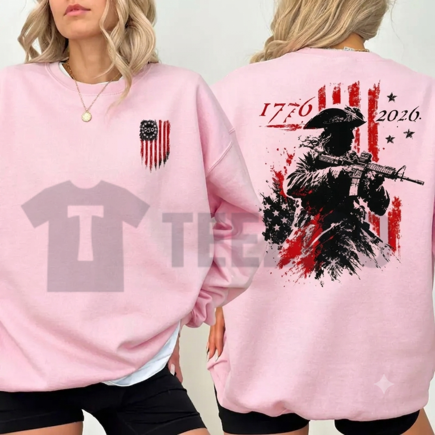 250th Anniversary Distressed American Flag 2-Sided Shirt: 1776-2026 Revolutionary Soldier Tee - teezioo.