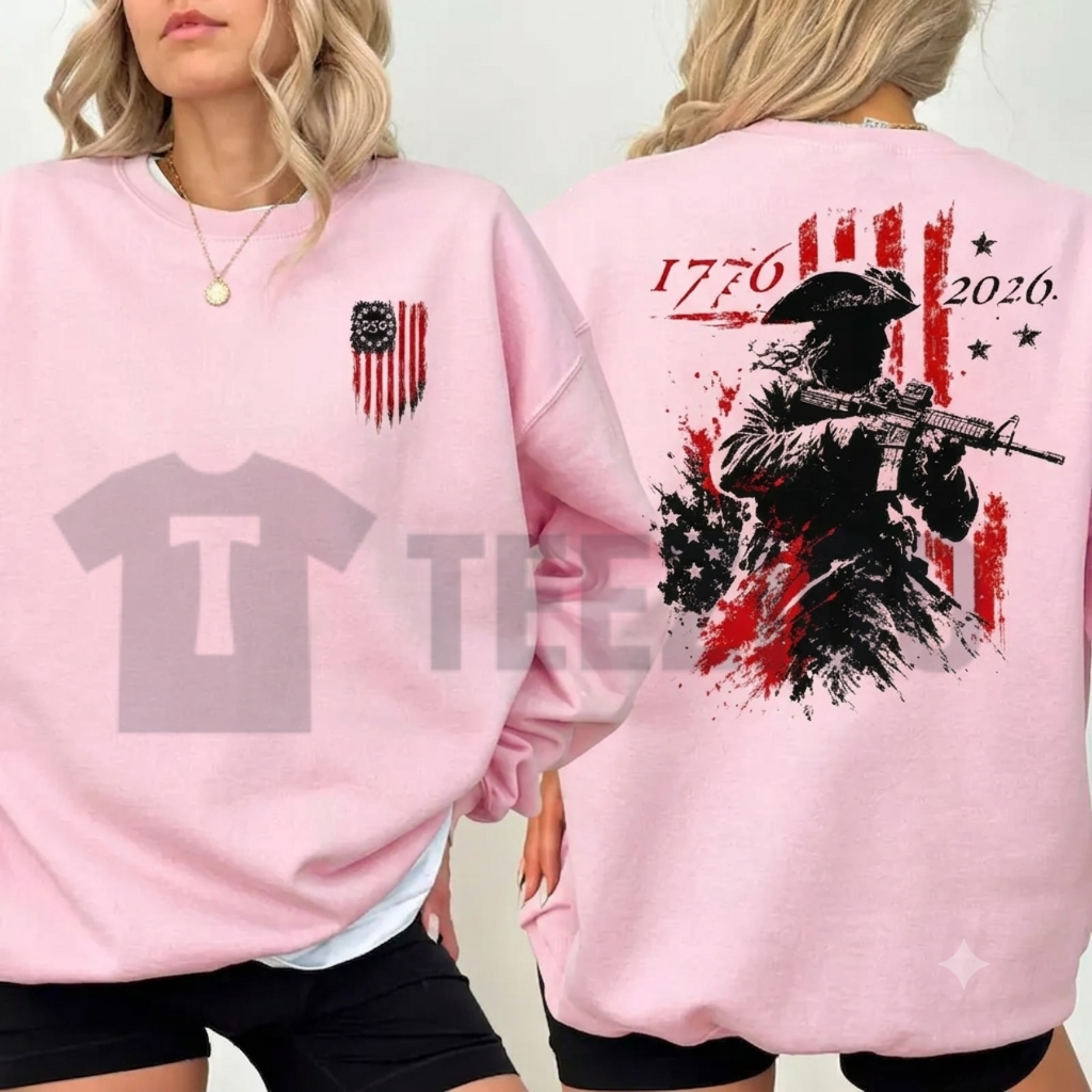 250th Anniversary Distressed American Flag 2-Sided Shirt: 1776-2026 Revolutionary Soldier Tee - teezioo.