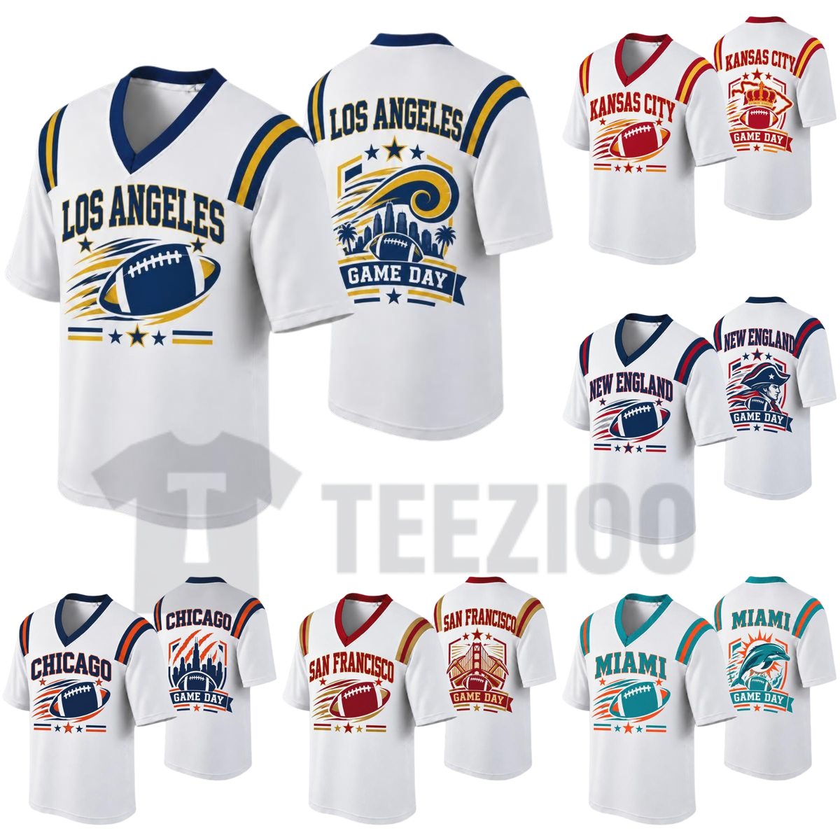 Unisex Football Fan Jersey - White V-Neck Mesh Game Day Shirt (32 Teams)