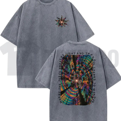 Trippy Forest Acid Wash T-Shirt – Psychedelic Y2K Oversized Graphic Tee
