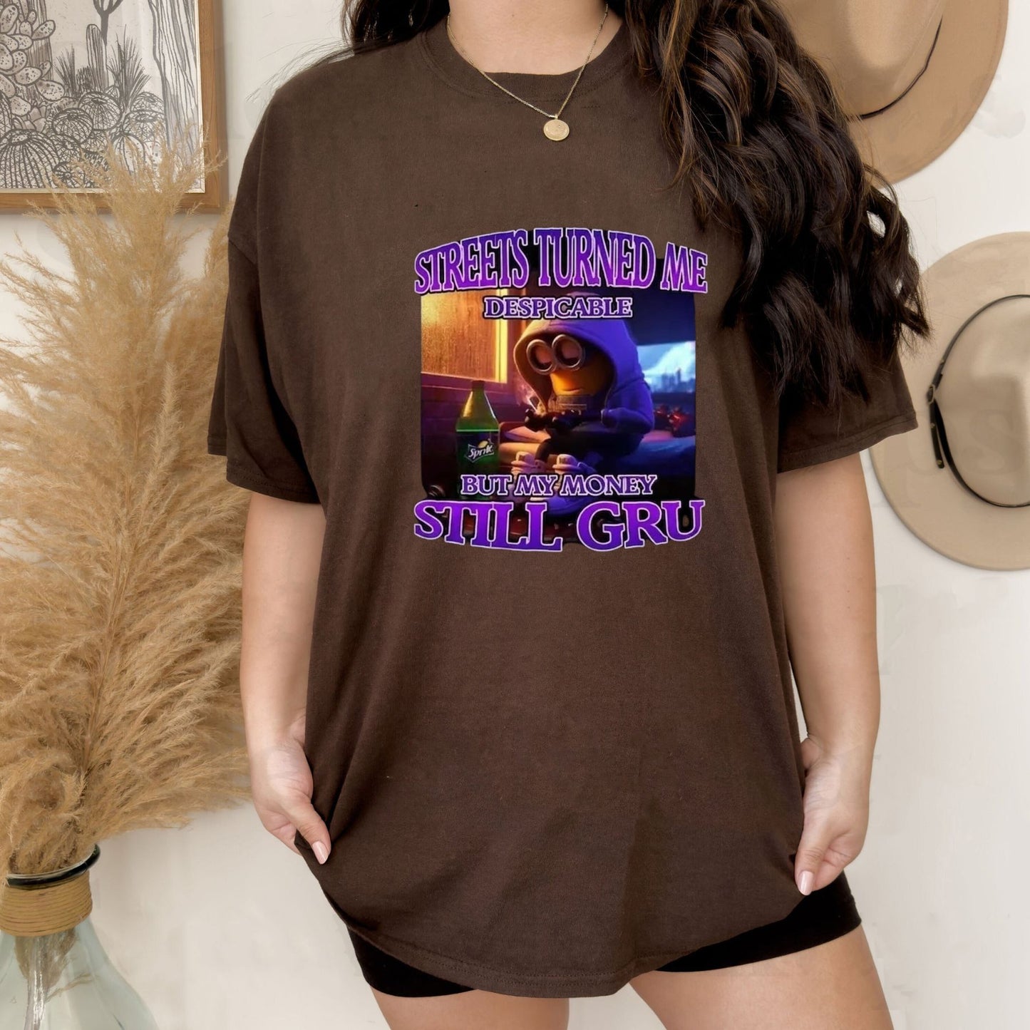 "Streets Made Me Despicable" Funny Minion Humor T-Shirt – Ironically Hard Graphic Top, Trendy Meme Aesthetic Streetwear, Witty Gru-Core Tee