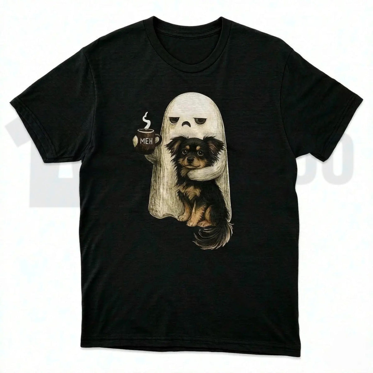 Spooky Black Cat & Coffee Graphic Shirt – Ghost Cat Halloween Apparel