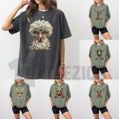 Front view of Comfort Colors Glam Whitetail Hunting Season T-Shirt styled in a cute country outfit with denim jeans and cowboy boots - teezioo
