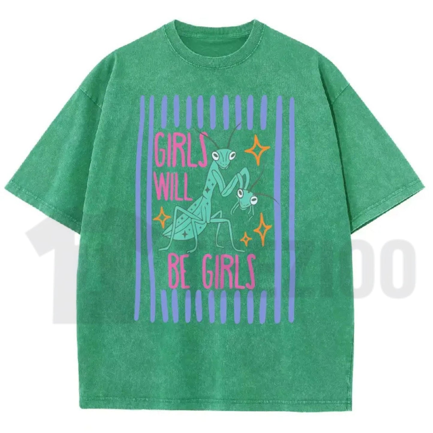 Girls Will Be Girls Mantis T-Shirt – Funny Feminist Insect Vintage Washed Graphic Tee