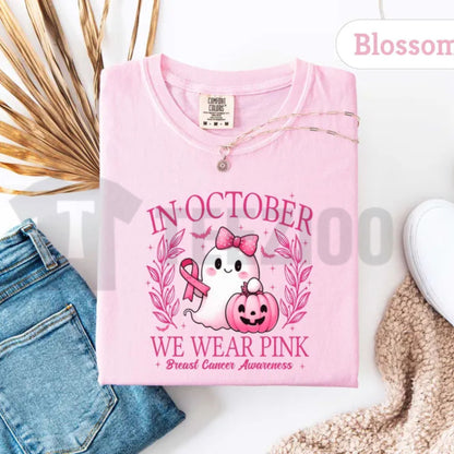 Spooky Pink Ribbon Ghost Graphic Shirt – Halloween Breast Cancer Awareness Month Apparel