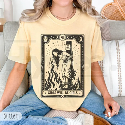 Girls Will Be Girls Witch Comfort Colors Shirt – Feminist Halloween Graphic Tee