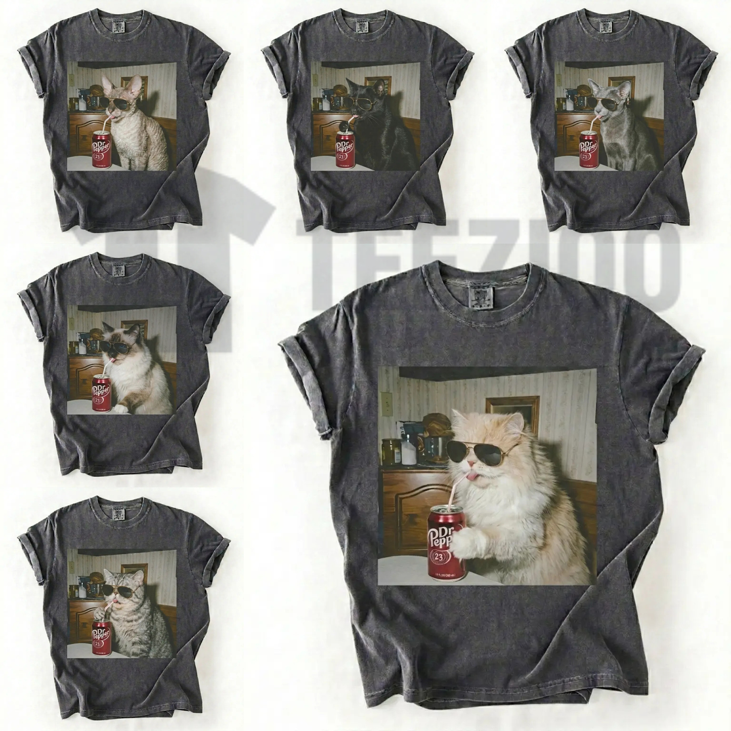 Cat Breeds Drinking Soda Graphic T-Shirt
