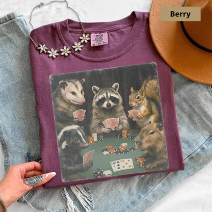 Comfort Colors Animals Playing Poker Premium Vintage Graphic T-Shirt