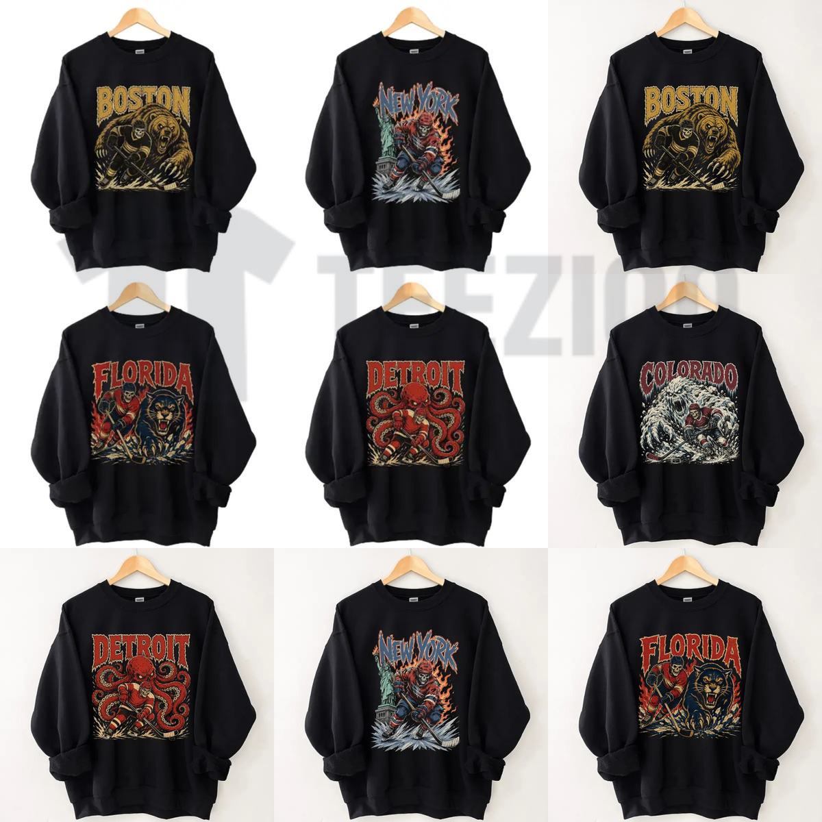 USA 32 Teams Ice Hockey Skull Vintage Sweatshirt - 90s Game Day Crewneck