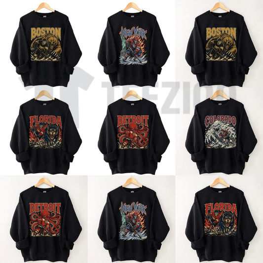 USA 32 Teams Ice Hockey Skull Vintage Sweatshirt - 90s Game Day Crewneck