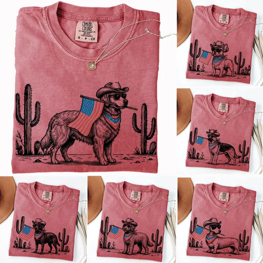 Western Patriotic Dog T-Shirt – Comfort Colors® 4th of July Cowboy Tee