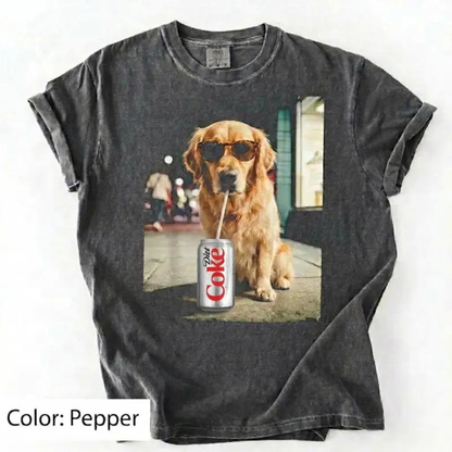 Dogs Drinking Diet Soda T-Shirt – Retro Golden Retriever Graphic Tee